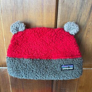 Patagonia Baby Furry Friends Hat Fleece Bear Ears Red Gray